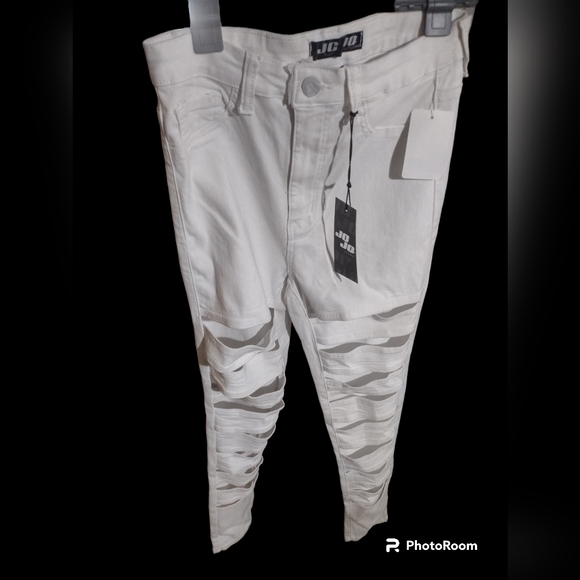 🆕️JC JQ Custom Distressed White Jeans Sz M 8-10  NWT - Picture 4 of 4